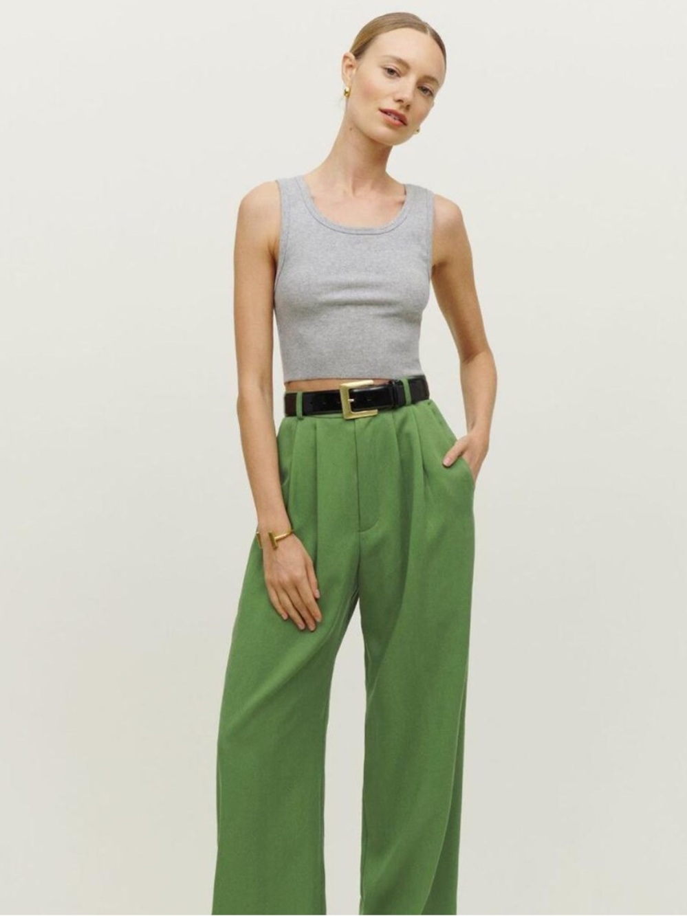 Reformation Green High-Rise Wide Leg Pants
